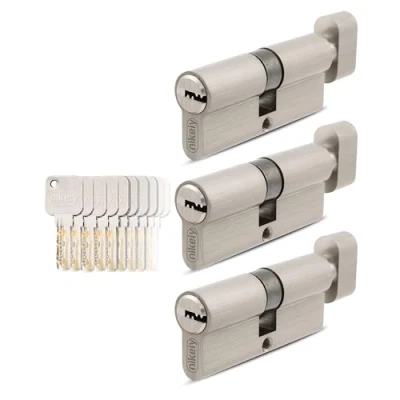 Afbeelding van GERCAR Pro 3x knopcilinder 45/45 gelijksluitende set 3 slotcilinder met knop incl. 15 sleutels 90 mm deurslot cilinderslot cilinder lengte: 90mm, A:45 B:45 messing mat massief