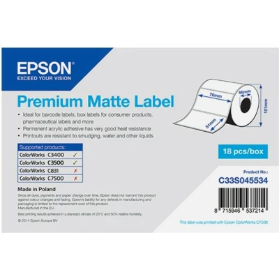 Afbeelding van Epson C33S045534 Premium Matte Etiket Wit (51mm x 76mm)