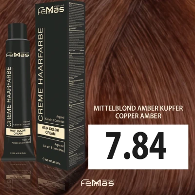 Afbeelding van Femmas (7.84) Haarverf Middenblond Amber Koper 100ml