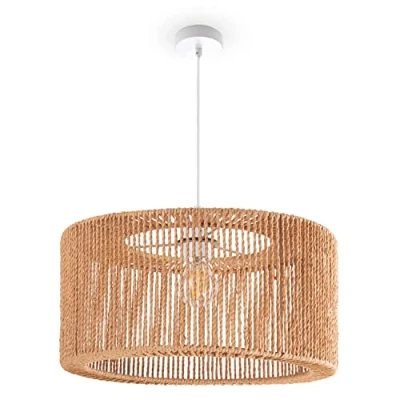 Afbeelding van Paco Home Pendellamp Rotan Eettafel Hanglamp Eetkamer Lamp E27 Papier Boho, Kleur:Wit (Ø40cm), Lamptype__Kleur:Hanglamp Wit