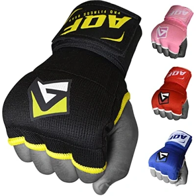 Afbeelding van AQF Bokshandschoenen Hand Wraps Vuist Gevoerde Bandages MMA Gel Strap Mitts Kick Zwart, Blauw &amp; Rood (Zwart, XL)