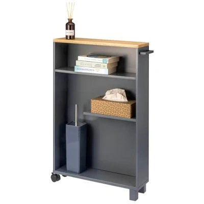 Afbeelding van eluno Bad trolley, keukenwagen, badkamerorganizer met 3 niveaus, hout (grijs)