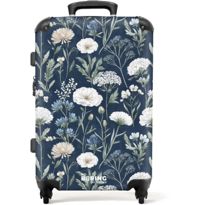 Afbeelding van NoBoringSuitcases.com Grote koffer Bloemen patroon blauw Kinderkoffer geschikt voor jongen en meisjes Reiskoffer met 4 wielen Trolley op wieltjes Rolkoffer groot kinderen 72 liter Ruimbagage valies 20kg