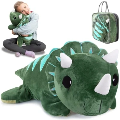 Afbeelding van gewogen teddy voor angst 2,3 kg dinosaurus knuffeldier pluche kalmerend en troostend verzwaarde dino, volwassenen kinderen, inclusief draagtas