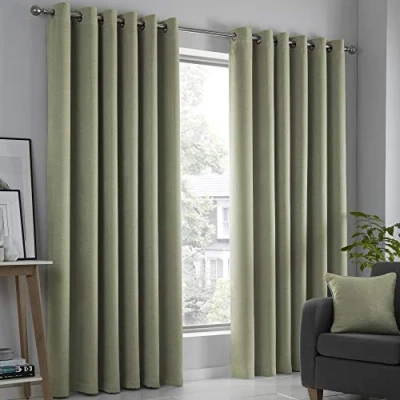 Afbeelding van Fusion Groene gordijnen 229 x 183 cm (b l) 2x panelen met oogjes in saliegroen Thermische voor slaapkamer/woonkamer Salie en Deurgordijnen