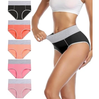 Afbeelding van wirarpa Ondergoed Vrouwen Hoge Taille Katoenen Knickers Dames Slipje Volledige Dekking Slips Onderbroek Plus Size Multipack, Veelkleurig 5 Pack 58, XL