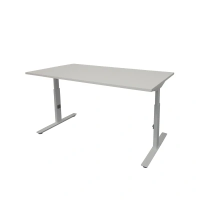 Afbeelding van Linesto Plus bureau, hoogte instelbaar (65 85cm) met 140x80cm licht grijs 25mm blad en aluminium (RAL9006) t poot frame rechte tenen
