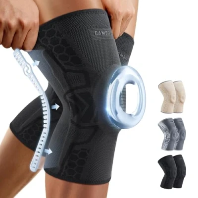Afbeelding van CAMBIVO 2 stuks kniebraces voor dames en heren, gecomprimeerde kniebandage met patellagel pads zijstabilisatoren, medisch hardlopen, meniscusscheuren, artritis, gewrichtspijn