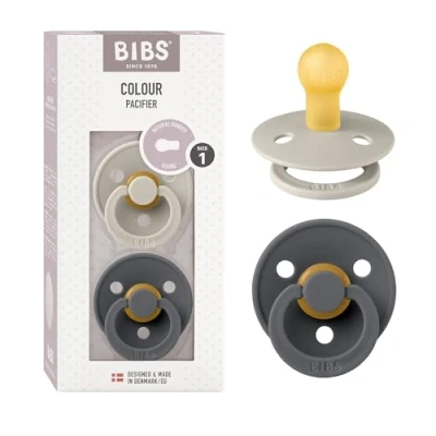 Afbeelding van BIBS Colour Speen verpakking van 2 stuks. BPA vrij, Ronde speen. Natuurlijk rubberlatex, Gemaakt in Denemarken. Maat 1 (Verpakking stuks), Sand/Iron