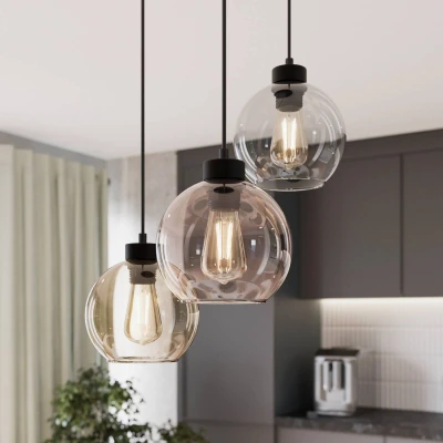 Afbeelding van TK Lighting Cubus hanglamp, Ø 50 cm, 3 lamps, helder/honingbruin, glas