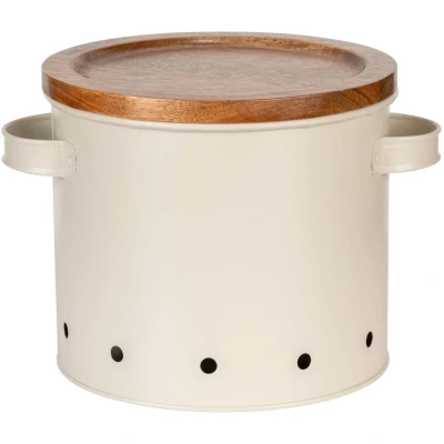 Afbeelding van WENKO Opbergdoos Mod. Aria, 3,8 liter, metalen doos met acaciahouten deksel, luchtdoorlatend, Ø 18 x 16,5 cm, beige