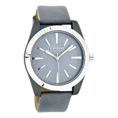 Afbeelding van OOZOO Timepieces Zilverkleurige horloge met aqua grijze leren band C6517