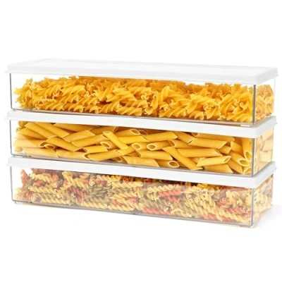 Afbeelding van Belle Vous 3 Pack of Plastic Food Storage Containers with Lids 1100ml/37oz Airtight BPA free Kitchen/Pantry Organisers Rectangular Jars for Spaghetti, Pasta, Noodles, Cereal, Rice &amp; More