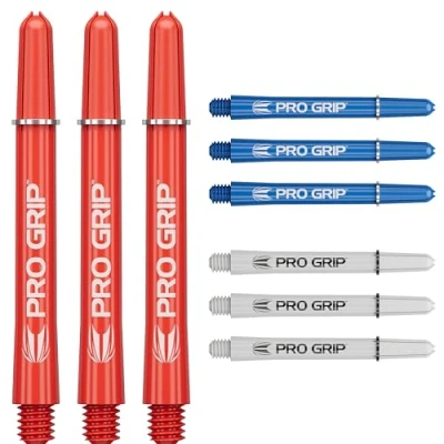 Afbeelding van Target Darts Pro Grip Shafts Set van 9 3 Kleuren, Blauw/Wit/Rood Middel, 48mm Dart Stems, Professionele Accessoires, 2BA Schacht Multipack met Ringen