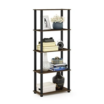Afbeelding van Furinno 5 laags multifunctioneel rek met vierkante buizen, hout, Columbia walnoot/zwart, 29,46 x 59,94 145,8 cm