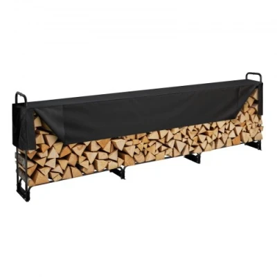 Afbeelding van VEVOR brandhoutrek van metaal 386 x 36 117 cm met poedercoating haardhoutrek 400 kg waterdichte afdekking stapelhulp houten schuilplaats voor veranda tuin terras erf 3.8 m