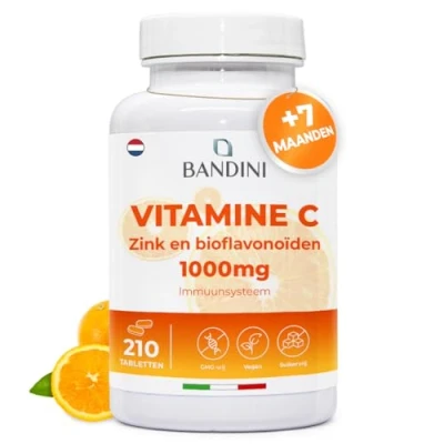 Afbeelding van Bandini® Vitamine C 1000mg + Zink Bioflavonoïden 210 Tabletten 1 tablet per dag Ondersteunt het immuunsysteem Ascorbinezuur, zinksupplement met pure vitamin Zonder Onnodige Toevoegingen
