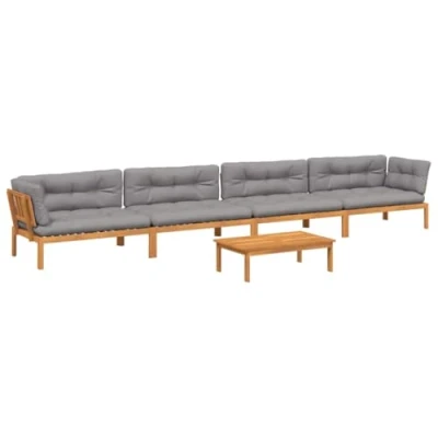 Afbeelding van vidaXL 5 delige Loungeset pallet met kussens massief acaciahout