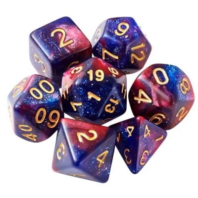 Afbeelding van Dzxin DND Game dobbelstenen set, 7 stuks polyedrische set voor kerkers en draken RPG MTG rollenspel tafelspellen (blauwe fuchsia)