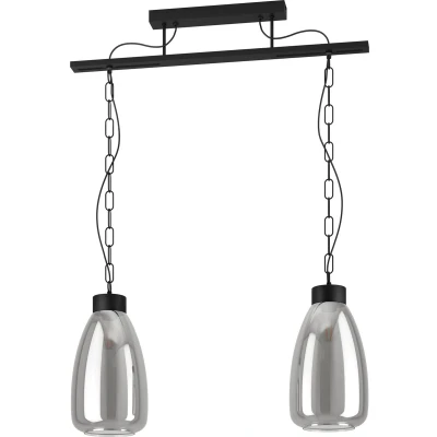 Afbeelding van Leen Bakker EGLO Hanglamp Brickfield 2lichts Zwart Hanglampen Transparant Glas