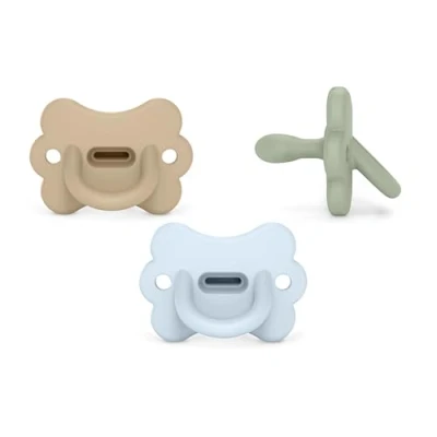 Afbeelding van Suavinex, Set van 3 siliconen fopspenen, baby&#039;s 0 6 maanden, pasgeborenen, fysiologische speen Sx Pro, zacht, flexibel, ideaal om te slapen, respect voor mondontwikkeling, vlinder, blauw, groen, beige