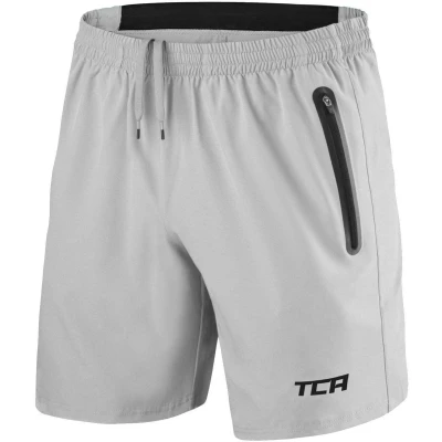 Afbeelding van TCA Mannen Elite Tech Lichtgewicht Hardloop Gym Trainings Shorts met Ritszakken Licht Grijs/Zwart, XS