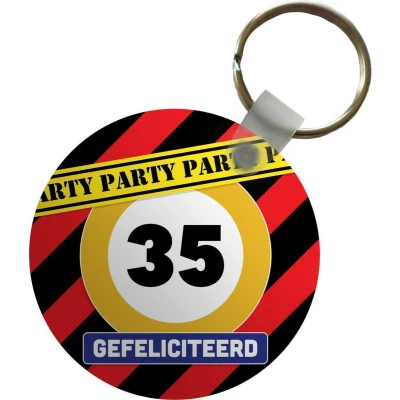 Afbeelding van Sleutelhanger Verjaardag Verkeersbord Feest Plastic Rond Uitdeelcadeautjes