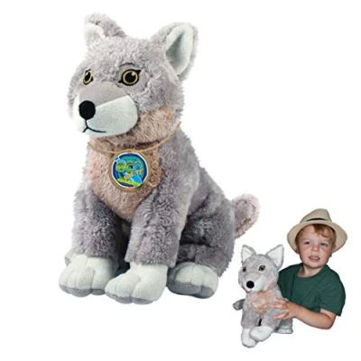 Afbeelding van EcoBuddiez Wolf van Deluxebase. Grote, zachte knuffel 30 cm gemaakt gerecycleerde plastic flessen. Schattig, eco vriendelijk, zacht geschenk voor kinderen en peuters.