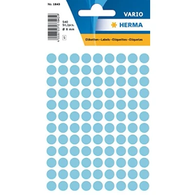 Afbeelding van Etiket HERMA 1843 rond 8mm blauw 540 stuks Blister a 5 vel 10