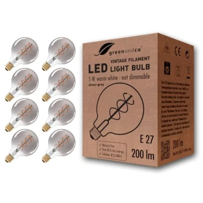 Afbeelding van 8x Vintage gloeilamp LED zilvergrijs E27 G95 5W 200lm 1800K extra warm wit 360 230V niet dimbaar