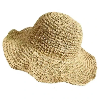 Afbeelding van Zonnehoed Dames Strohoed Opvouwbare Strandhoed met Brede Rand Zomer &amp; Vakantie Beige Één Maat