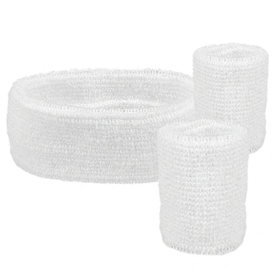 Afbeelding van Zweetbandjes Set Wit 3 Delige Hoofdband En Polsbanden Polyester One Size