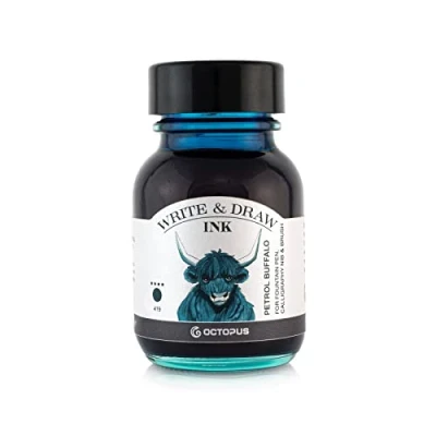 Afbeelding van Octopus Write and Draw Ink 419 Petrol Buffalo, watervaste inkt voor schrijven en tekenen, kalligrafie inkt, lichtechte tekeninkt vulpen, glaspen, penseel, 50 ml