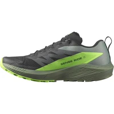Afbeelding van Salomon Sense RIDE 5 Trail hardloopschoenen, Heren, Maat: 46, Black/laurel wreath/green gecko Textiel/ synthetisch