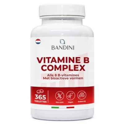 Afbeelding van Bandini® Vitamine B Complex Hoge Dosis 365 Veganistische Tabletten (1 jaar lang) met foliumzuur, biotine, B1, B2, B3, B5, B6, B12 GMO vrij