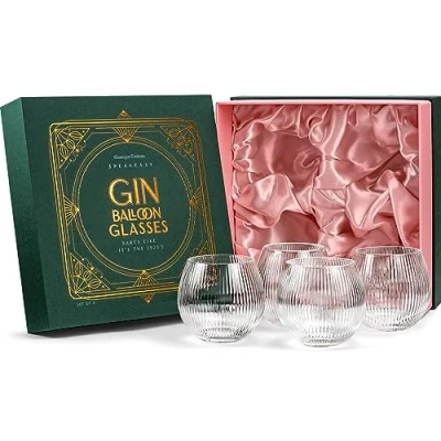 Afbeelding van Vintage Art Deco gin &amp; Tonic ballonglazen, set van 4, 400 ml, stengelloze kristallen copas voor het drinken cocktails retro geschenkbekers liefhebbers vissenkom bellenbekers