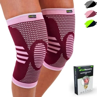Afbeelding van 2 Kniebraces voor Damen &amp; Heren Kniebandages Hardlopen, Sport Wandelen Ziekenhuis Artrose Meniscus Ademend Anti slip (Bordeaux, S)