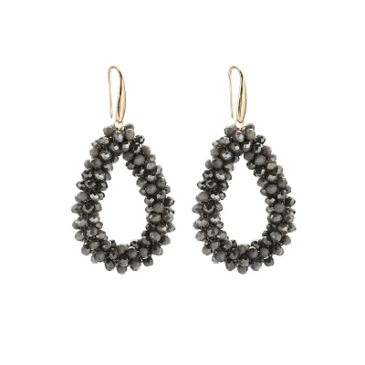Afbeelding van Oorbellen Druppel Ovale Hanger Facet Kralen Crystal Beads Sparkling Feestdagen Luxe Goudkleurig Dark Grey Mix