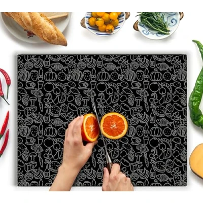 Afbeelding van Grote glazen snijplank 50 x 40 cm: werkblad voor keuken, duurzaam, hygi毛nisch, krasbestendig, hittebestendig, zwart design