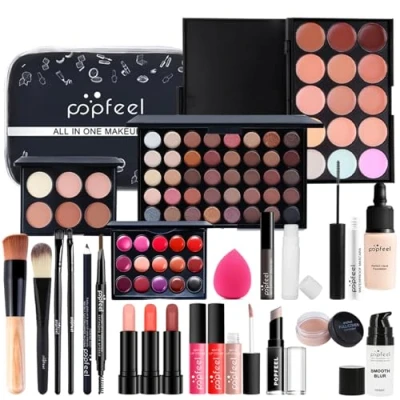 Afbeelding van FantasyDay 25 Pcs complete make up kit cosmetische doos palet set met oogschaduw, lippenstift, borstels, Concealer, mascara, toilettasje.