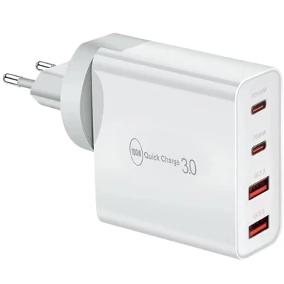 Afbeelding van 100 W USB C oplader, snellader, 4 poorten, Quick Charger PD 3.0, meervoudig compatibel met iPhone 15/14/13/12, Se, Mac Pro/Air, İpad Pro, Samsung, Huawei, Xiaomi, Steam Deck, Type en A voeding.