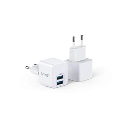 Afbeelding van Anker PowerPort Mini Dual wandoplader, 2 stuks, extreem compacte USB oplader, 2,5 A vermogen voor iPhone XS/XS Max/XR/X/8/7/6/Plus, iPad Pro/Air 2/Mini 4, Samsung, Wit