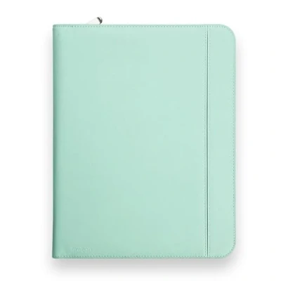 Afbeelding van Vebon® Rome Schrijfmap, A4, groot, dubbele ritssluiting, klembord, vergadermap en laptoptas, extra opbergruimte, zwart kunstleer, Caraïbisch blauw