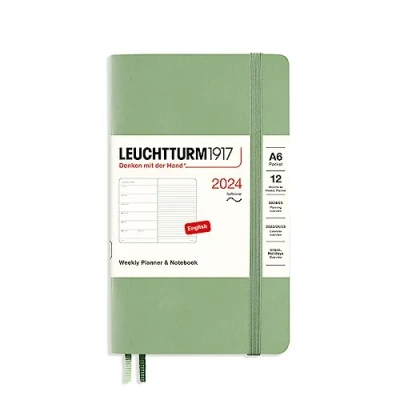 Afbeelding van LEUCHTTURM1917 367800 weekkalender &amp; notitieboek zachte kaft pocket (A6) 2024, 12 maanden, salie, Engels