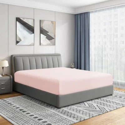 Afbeelding van Cathay Home Luxe rimpel en vervagingsbestendig dubbel geborsteld ultra zachte microfiber 14 inch standaard pocket enkel hoeslaken, blush, koning