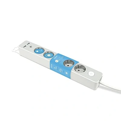 Afbeelding van Garza Design stekkerdoos met schakelaar, 5 stopcontacten, 2 USB&#039;s, kabel 1,4 m, platte stekker, kinderbeveiliging, grijs