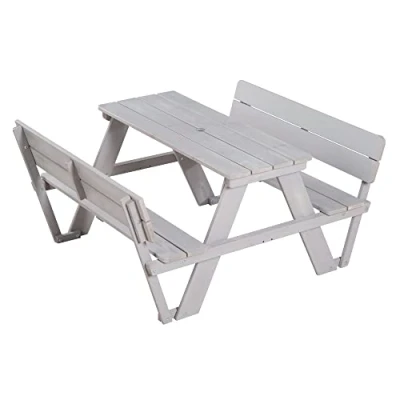 Afbeelding van Roba Outdoor zitgroep &#039;Picknick for 4&#039; + met rugleuningen, weerbestendige zitset van massief hout voor binnen en buiten, bijzonder duurzaam, grijs geglazuurd