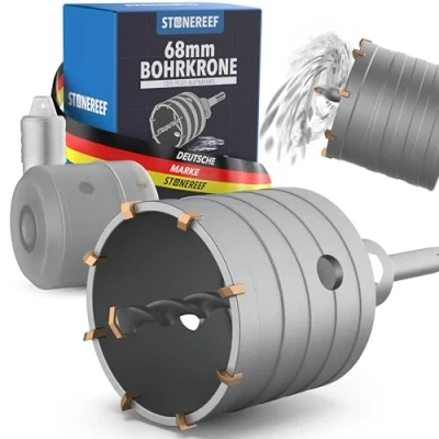 Afbeelding van STONE REEF Boorkroon 68 mm SDS Plus stekkerboor voor metselwerk en inbouw, blikboor stopcontacten, gatboor, kernboor, krachtige kroonboor, blikverzinkboor professionals