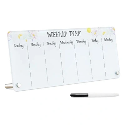 Afbeelding van Navaris whiteboard weekplanner voor bureau 40,5 x 15 cm Dagen van de week memobord met marker 4 mm gehard glas