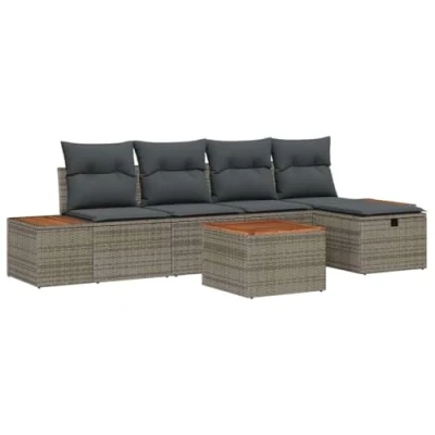 Afbeelding van vidaXL 6 delige tuinset met kussens Grijs poly rattan